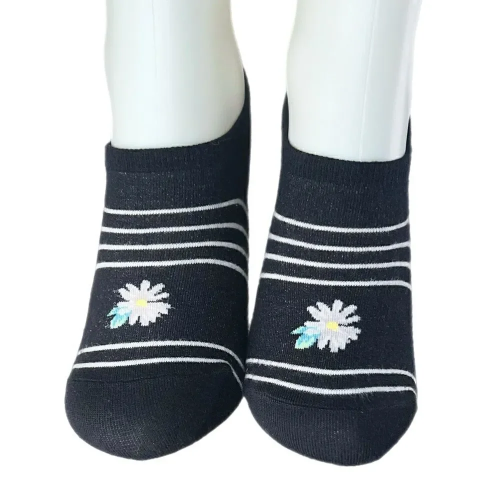 Black Daisy No-Show Socks